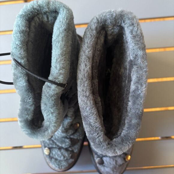 Aquatalia Lorena Winter Snow Boots Womens 6 Gray Suede Shearling Lined Lace-Up - Picture 9 of 10
